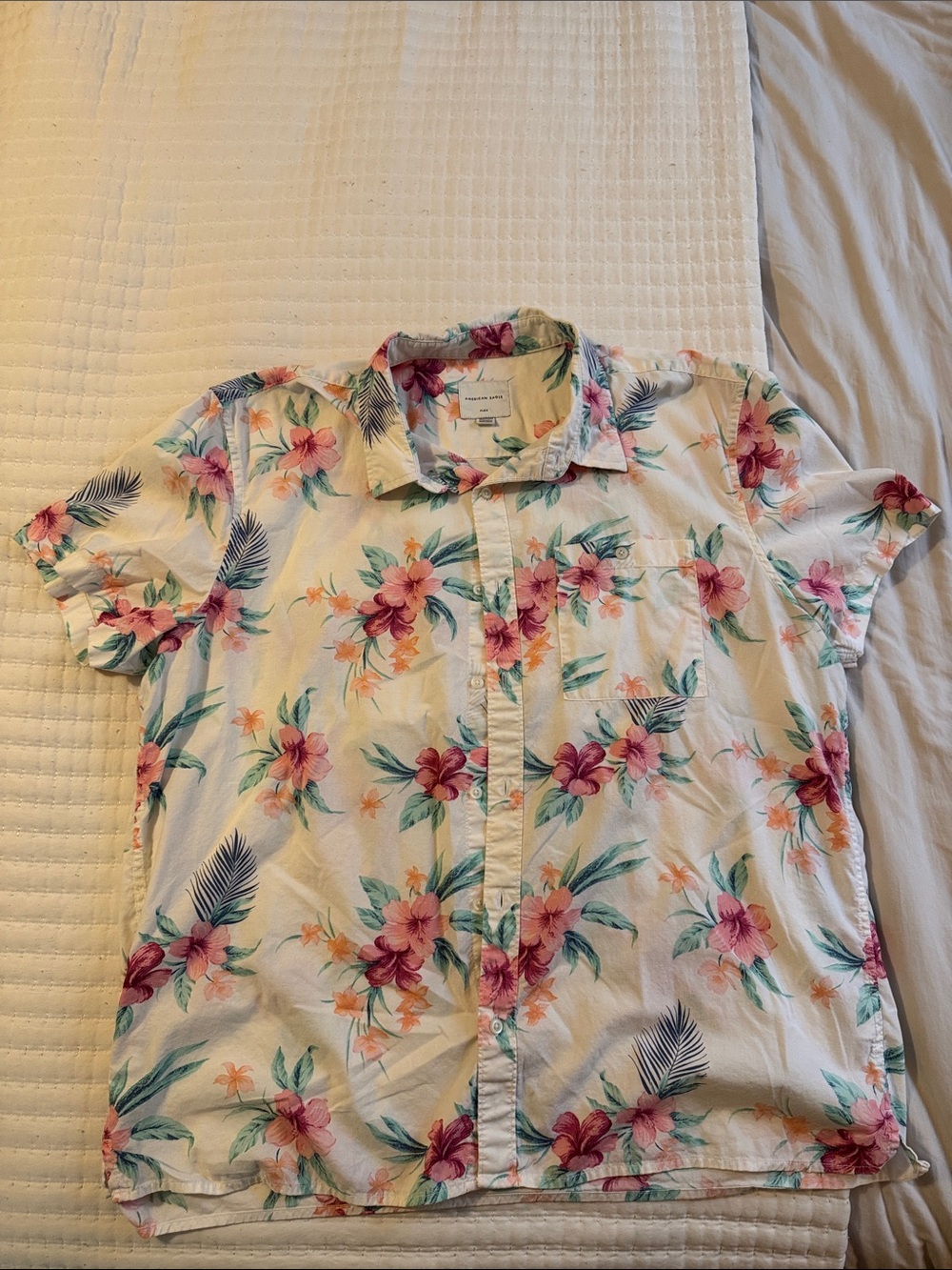 American Eagle Outfitters Floral Button-Up in White, Pink & Green